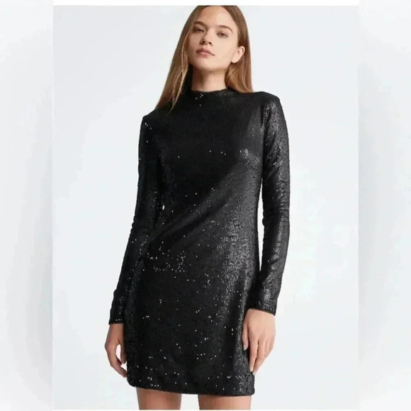 Calvin Klein Jet Black Polyester Sequin Mini Dress sz 14 - Picture 11 of 11